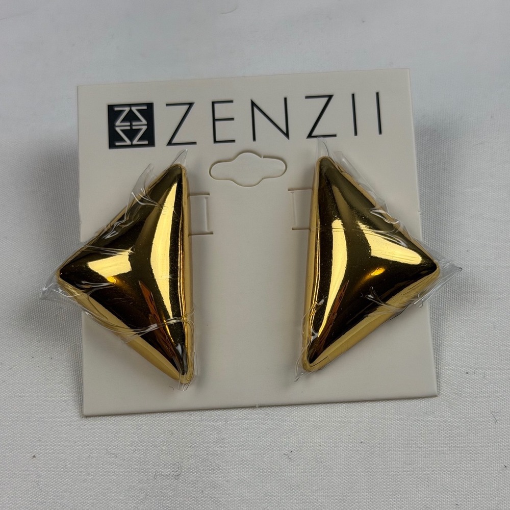 NEW Zenzii Gold Tone Geometric Triangle Stud Earrings Modern Statement Jewelry
